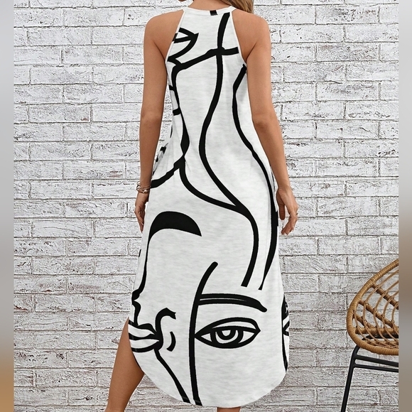 COPY - Graphic Hidden Pocket Curved Hem Halter Dress - Picture 3 of 4